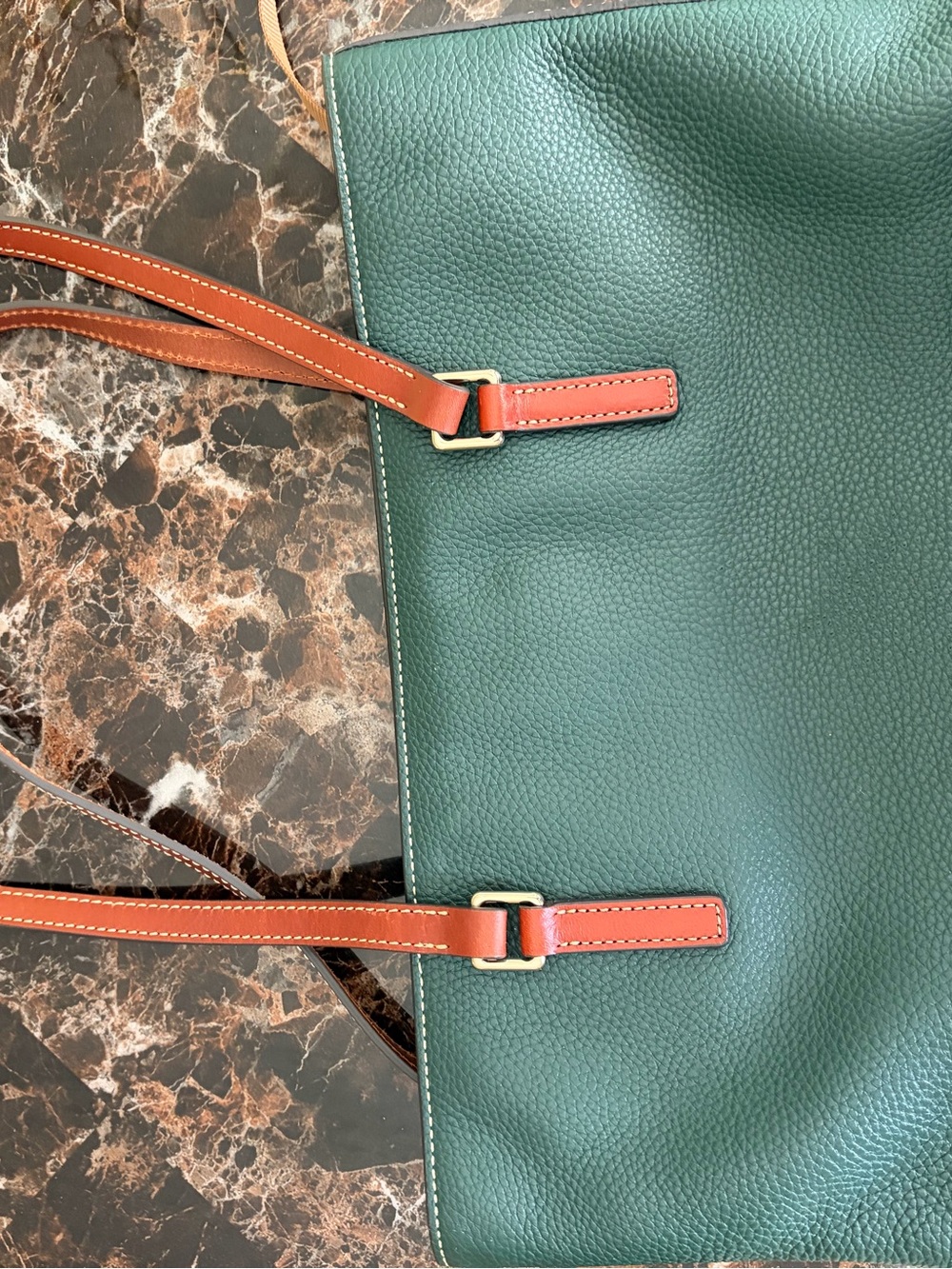 Dooney & Bourke Forest Green Pebbled Leather Tote with Brown Trim - Picture 3 of 8